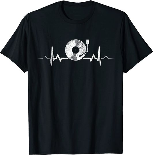 Vinyl Record Heartbeat Retro Old School DJ T-Shirt