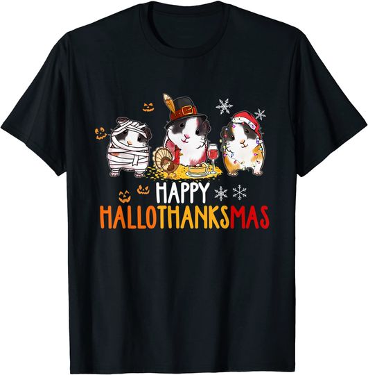Guinea Pig Halloween And Christmas Happy Hallothanksmas T-Shirt