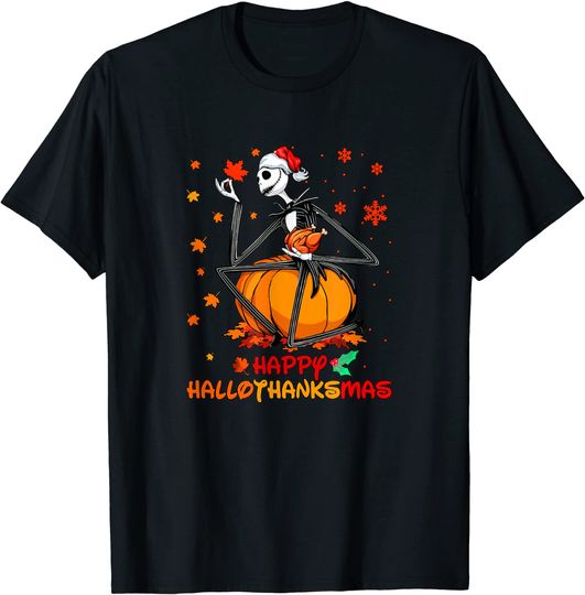 Skeleton Thankgiving Wine Happy Hallothanksmas T-Shirt