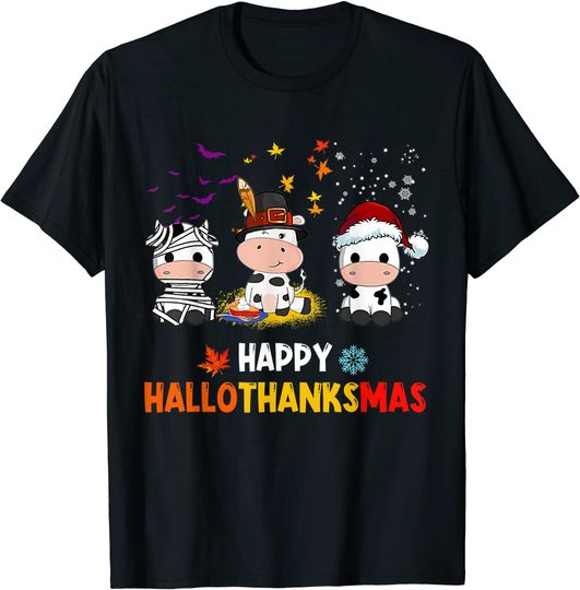 Happy HalloThanksMas Santa Cow Halloween Thanksgiving T-Shirt