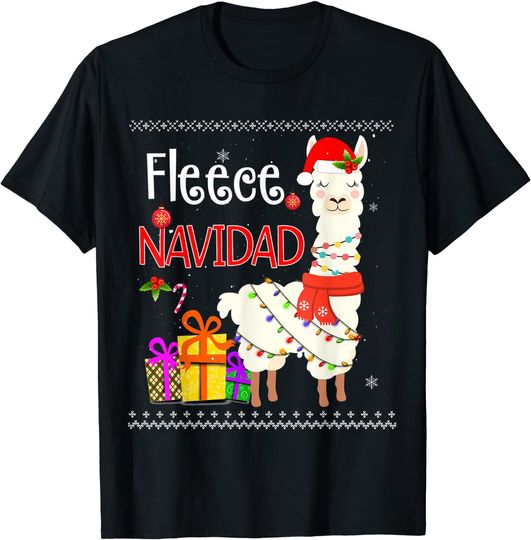 Fleece Feliz Navidad Llama Christmas T-Shirt Cute Xmas T-Shirt