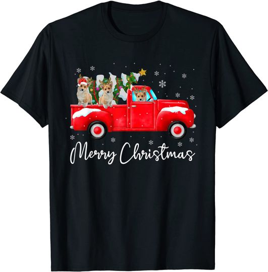 Corgi Red Truck Christmas Shirt Santa Hat Dog Gift Xmas T-Shirt