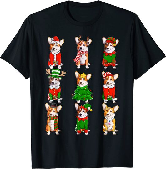 Santa Corgi Christmas Tree Lights ELF Reindeer Dog Lover T-Shirt