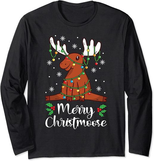 Merry Christmoose Holiday Humor Funny Gift Christmas Animal Long Sleeve T-Shirt