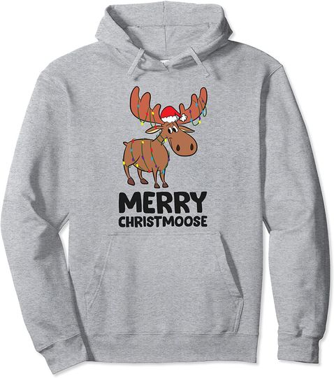 Merry Christmoose Christmas Xmas Moose Santa Hat Moose Pullover Hoodie