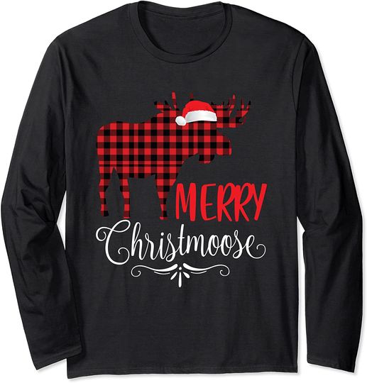 Merry Christmoose Family Christmas Pajamas Moose Long Sleeve T-Shirt