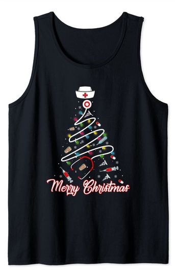 Merry Christmas Nurse Shirt Stethoscope Tree Lights Xmas Tank Top