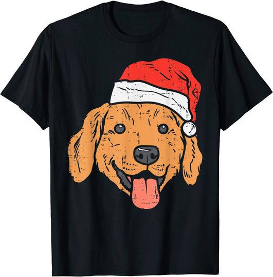 Santa Hat Golden Retriever Christmas  T-Shirt