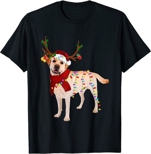 Santa Labrador retriever reindeer Light Christmas T-Shirt