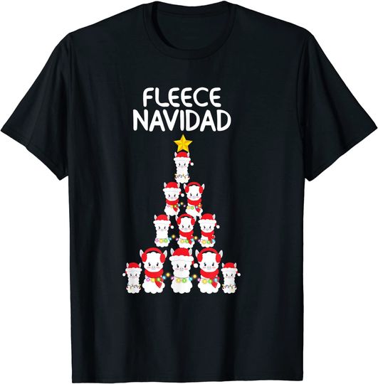 Fleece Feliz Navidad Llama Christmas Tree Animal Xmas T-Shirt