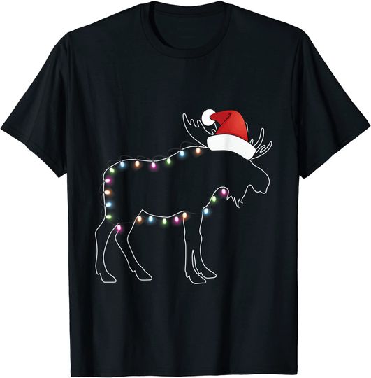 Santa Moose Christmas Color Led Light Xmas Moose T-Shirt