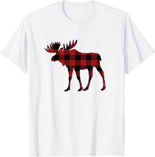 Red & Black Buffalo Plaid Flannel Christmas Moose Tshirt