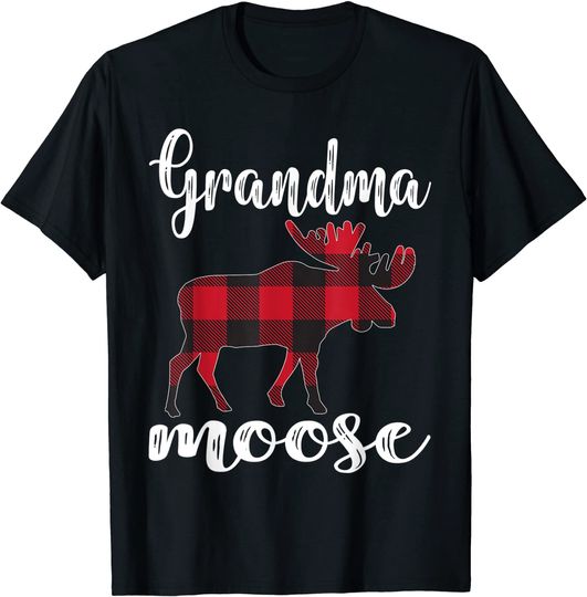 Grandma Moose Matching Family Christmas Clothes Plaid Pajama T-Shirt