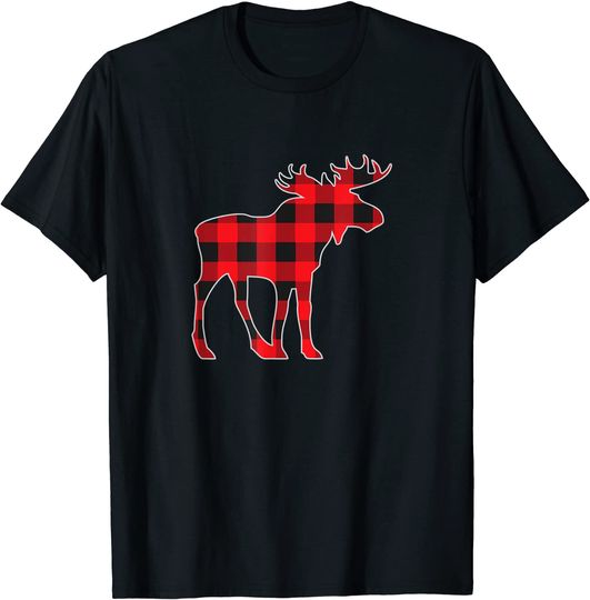 Red Moose Christmas Matching Buffalo Plaid Pajama T-Shirt