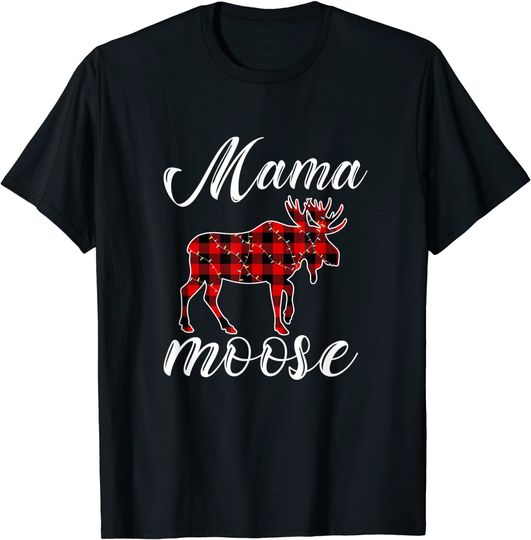Plaid Mama Moose Christmas Lights Matching Costume Moose T-Shirt