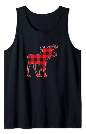 Moose Elk Plaid Buffalo Check Pajama Lumberjack Christmas Tank Top