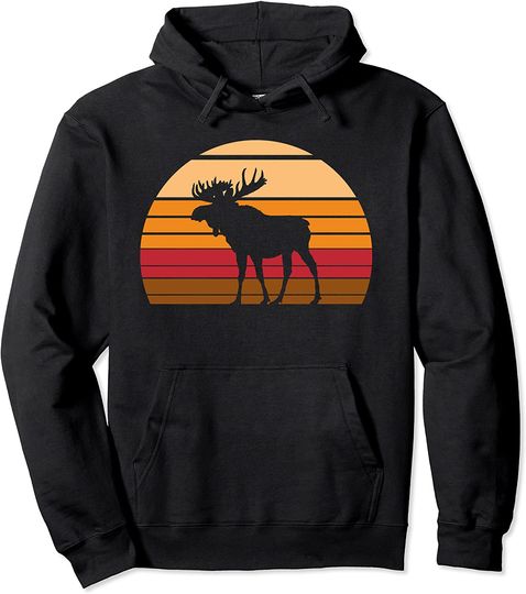Retro Moose Vintage Sunset Animal Apparel Hoodie