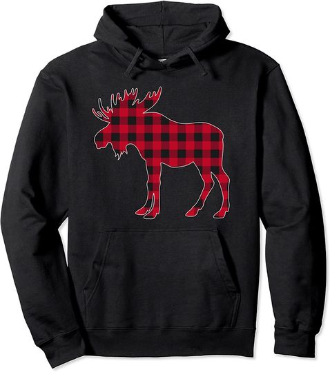 Red Plaid Buffalo Moose Christmas Matching Family Pajama Pullover Hoodie