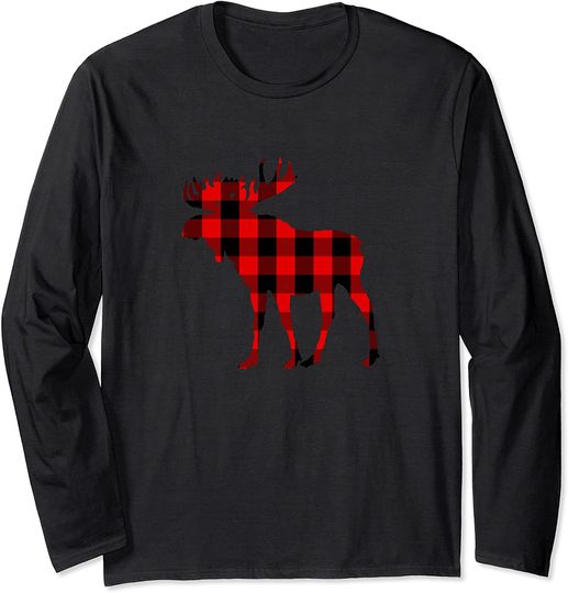 Moose Buffalo Red Plaid Long Sleeve Shirt Gift Long Sleeve