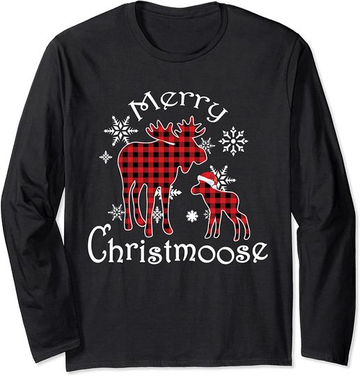 Merry Christmoose Moose Buffalo Red Plaid Christmas Long Sleeve
