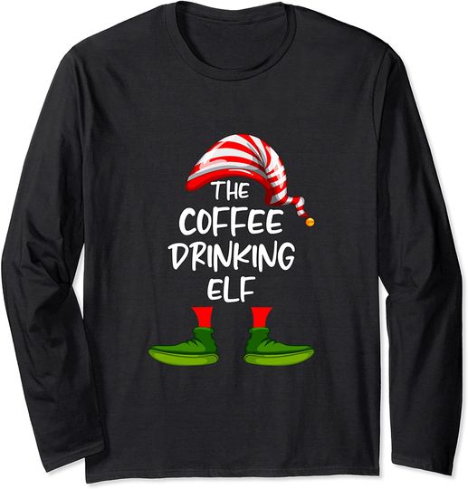 The Coffee Drinking Elf Family Matching Christmas Funny Gift Long Sleeve