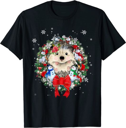 Hedgehog Christmas Wreath Pajama T-Shirt