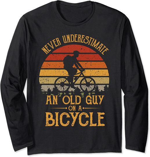 Vintage Never Underestimate An Old Guy On A Bicycle Cycling Long Sleeve T-Shirt
