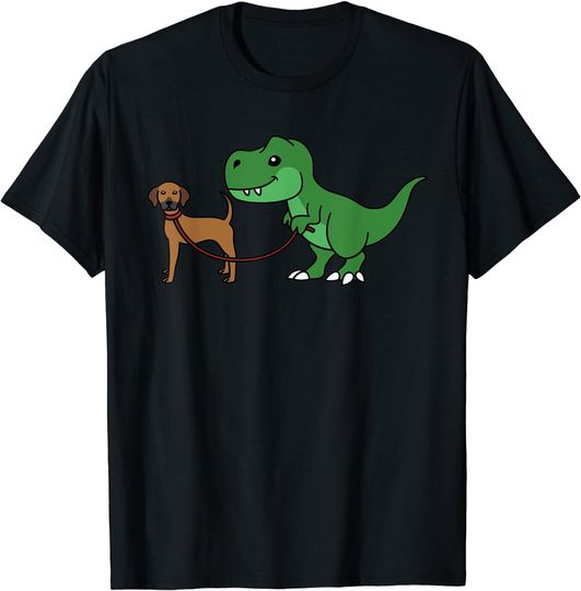 T-Rex Dinosaur Walking Rhodesian Ridgeback Dog T-Shirt