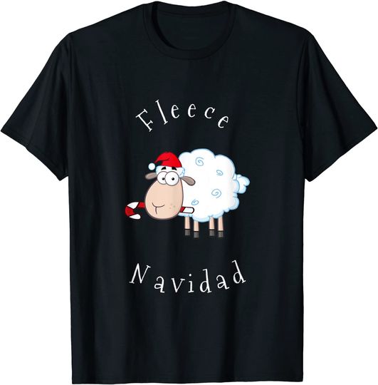 Fleece Navidad Sheep Lamb Santa Hat Candy Cane Christmas T-Shirt