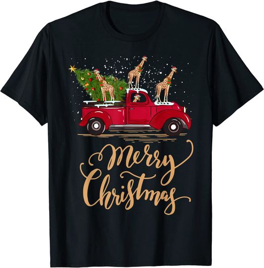 Giraffe Driving Christmas Tree Truck Giraffe Christmas T-Shirt
