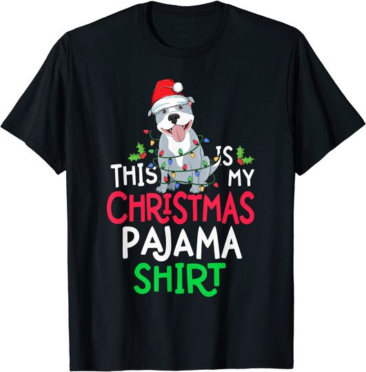 Pitbull Dog Tree Lights This Is My Christmas Pajama Shirt T-Shirt