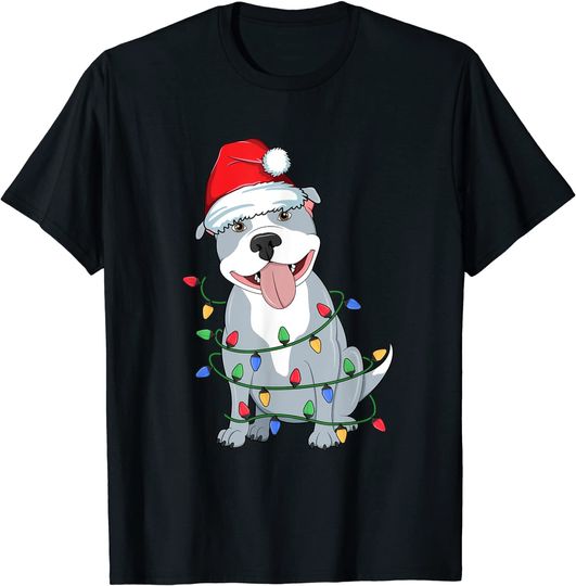 Pitbull Christmas Tree Light Santa Dog Xmas Kid Boy Pajamas T-Shirt