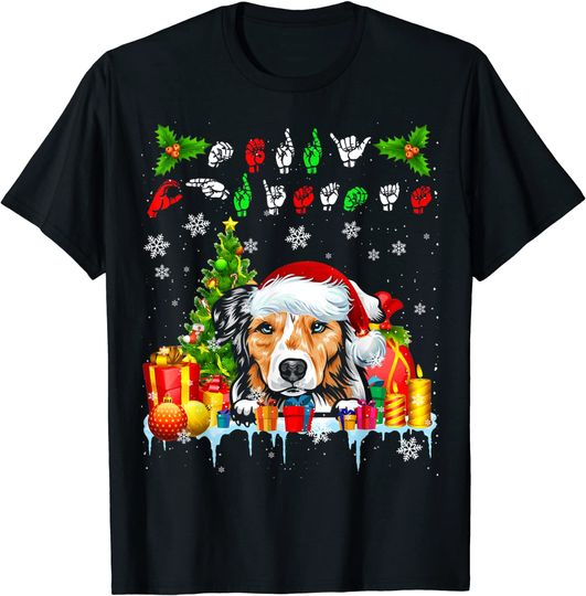 Asl Merry Christmas American Sign Language  Shepherd Dog T-Shirt