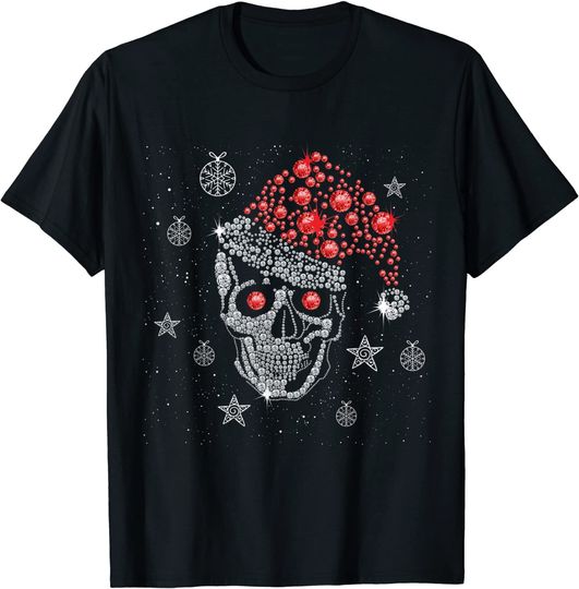 Sugar Skull with Santa Hat Christmas Pajama Xmas Gifts T-Shirt