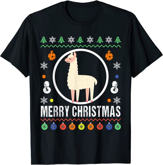 Merry Christmas Llama Ugly Sweater Xmas Knit T-Shirt
