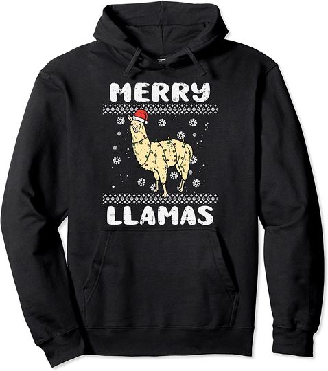 Merry Llamas Animal Ugly Christmas Xmas Pajamas Pullover Hoodie
