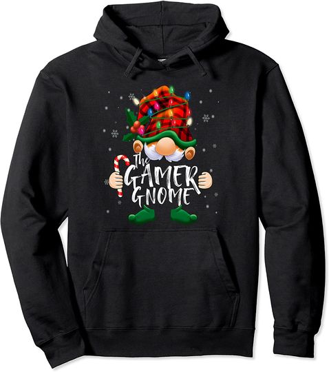 Red Buffalo Plaid The Gamer Gnome Gaming Christmas Day Pullover Hoodie