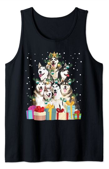 Siberian Husky Dog Christmas Tree Lights Pet Puppy Tank Top