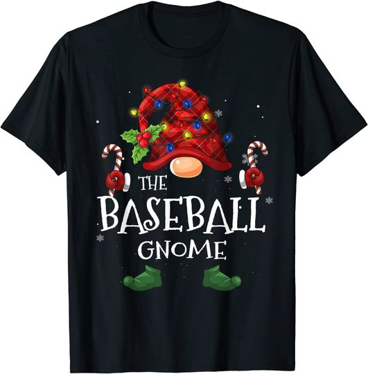 The Baseball Gnome Buffalo Plaid Christmas T-Shirt