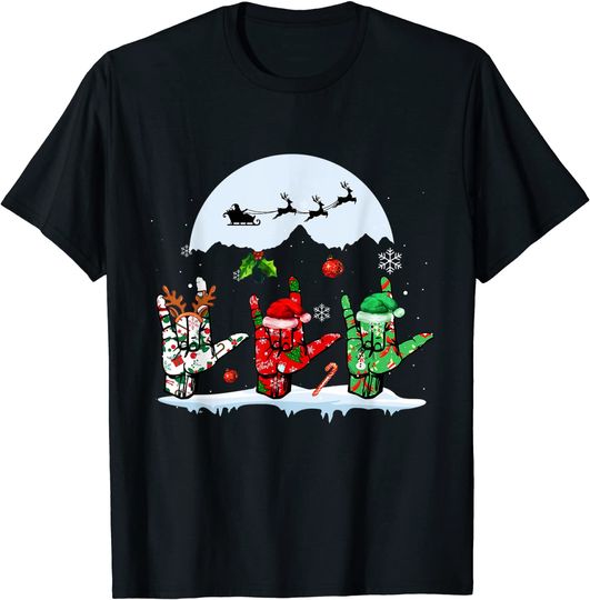 Sign Language Light Christmas Reindeer Santa Hat ASL T-Shirt