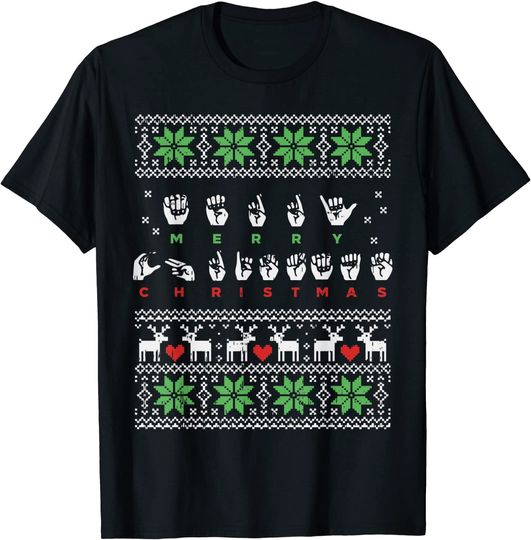 Sign Language Ugly Christmas Hand Sign Deaf Mute T-Shirt