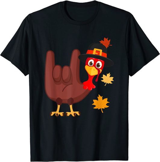 Hand Turkey American Sign Language I Love You Thanksgiving T-Shirt