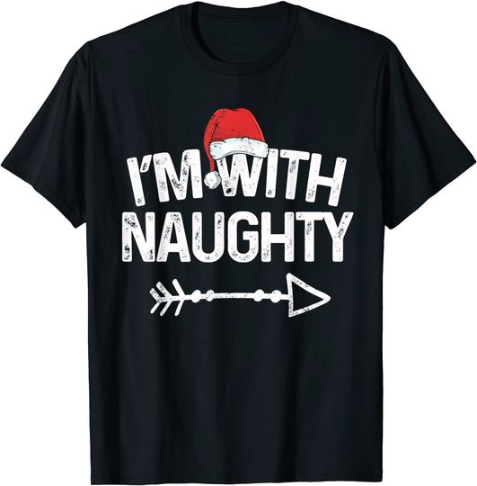 I'm With Naughty Matching Christmas Couples Costume T-Shirt