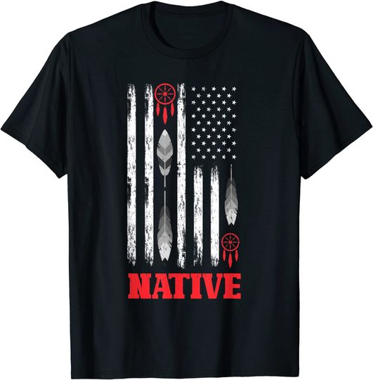 USA Flag Feather Native American T-Shirt