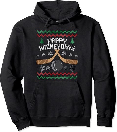Happy Hockeydays Ice Hockey Player Ugly Christmas Pullover Hoodie