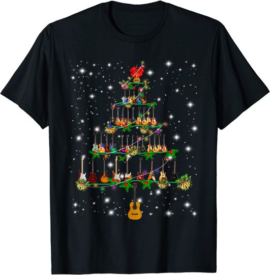 Guitar Santa Hat Christmas Tree Music Loves Xmas T-Shirt