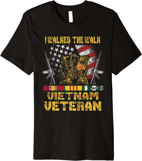 Vietnam Veteran With US Flag With Combat Boots Patriotic Premium T-Shirt