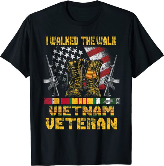 Vietnam Veteran With US Flag With Combat Boots Patriotic T-Shirt