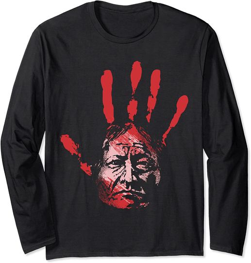 Native American Indigenous Red Hand Indian Blood Themed Long Sleeve