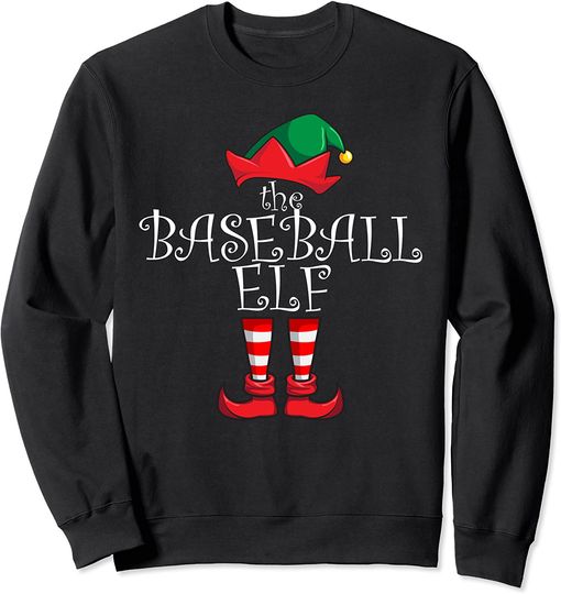 Baseball Elf Matching Family Christmas Pajama Baseball Elf Sweatshirt